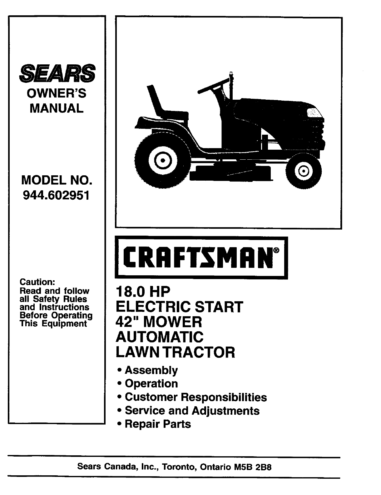 Craftsman lawn tractor 917.288516 user manual free